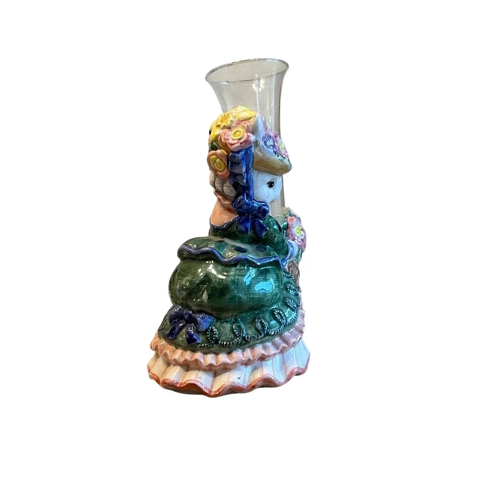 Fitz and Floyd Ceramic Bunny Girl Vase with‎ Glass Insert 1995 Cottagecore